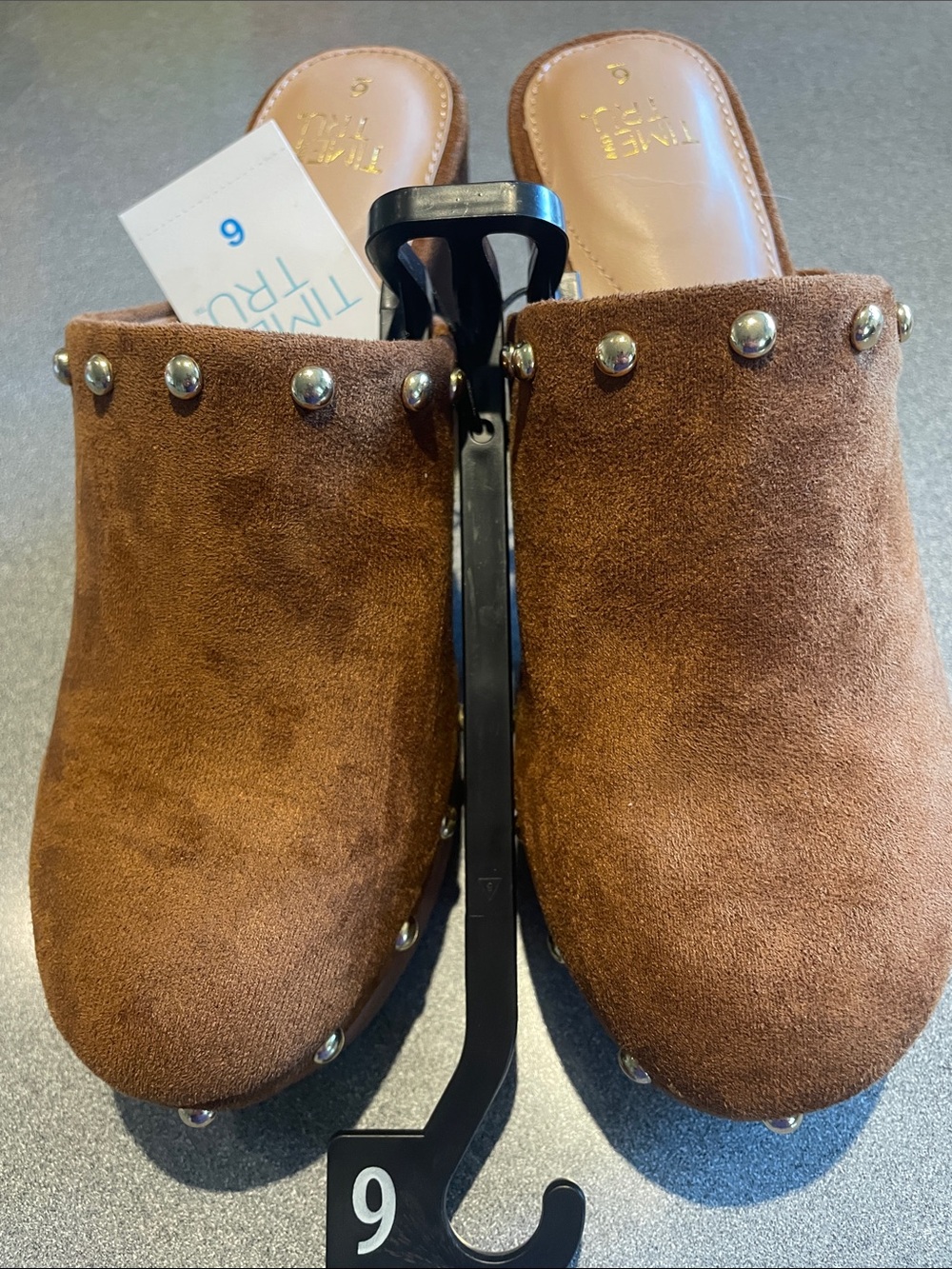 Time and Tru Brown Studded Slip-On Mules, Sz.6 NWT  3.5 inch heel